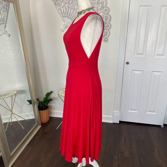 Lulus Vintage 2000's Made in USA Red Sexy Vampy Open Low Back Midi Dress M - Picture 4 of 8